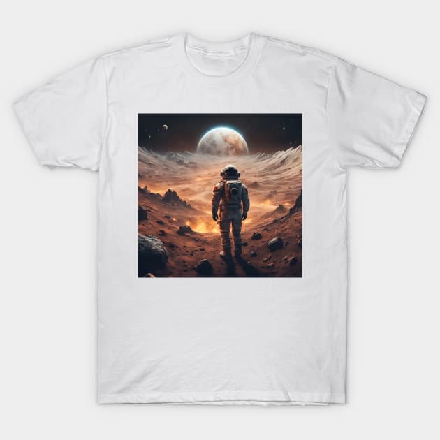 Astronaut Interstellar Destination Planet In Cosmos T-Shirt by Abeer Ahmad